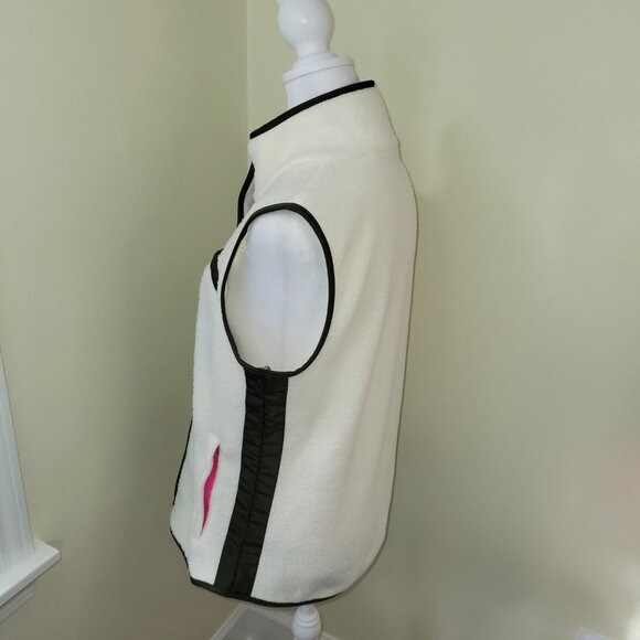 T by Talbots Cozy Sherpa Vest Ivory with Brown & Pink Trim Women's Size S - Picture 5 of 14